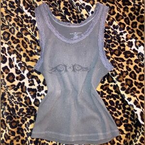 Brown Lace Trim Tank Top